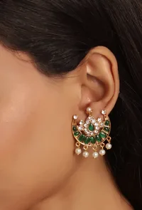 Kemp Jewellery Set In Chand Shape With Stud Earrings In Antique Finish image 2