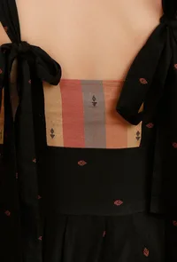 Black Woven Booti Tie Up Cotton Dress image 5