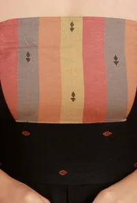 Black Woven Booti Tie Up Cotton Dress image 6