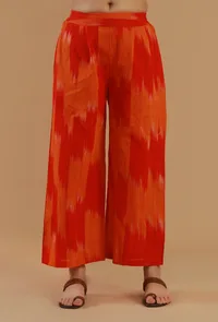 Orange Ikat Wide-Leg Cotton Pant image 1