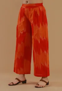 Orange Ikat Wide-Leg Cotton Pant image 2