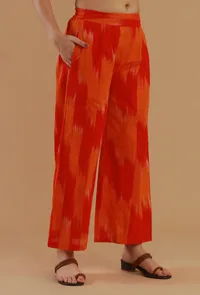 Orange Ikat Wide-Leg Cotton Pant image 3