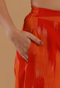 Orange Ikat Wide-Leg Cotton Pant image 5