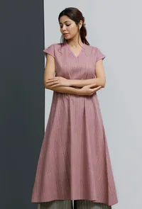 Onion Pink Hand-Block Printed A-line Long Kurta image 1