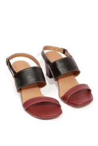 Cherry Red and Black Strap Cushion Padded Heels image 2