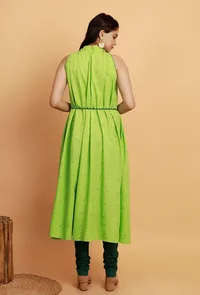 Set of 2:  Mint Green Halter Neck Sleeveless Kurta with Dark Green Cotton Churidar image 4