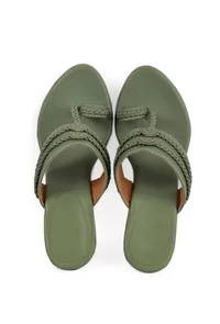 Olive Green Vegan Leather Kolhapuri Heels image 1