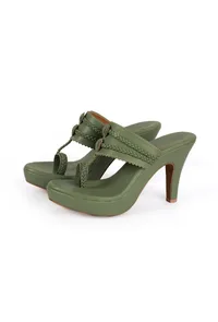 Olive Green Vegan Leather Kolhapuri Heels image 2