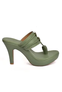 Olive Green Vegan Leather Kolhapuri Heels image 3