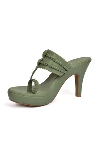 Olive Green Vegan Leather Kolhapuri Heels image 4