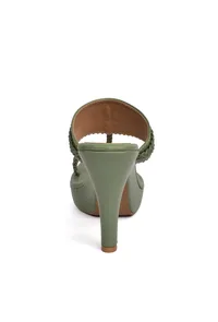 Olive Green Vegan Leather Kolhapuri Heels image 5