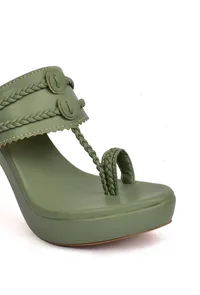 Olive Green Vegan Leather Kolhapuri Heels image 6