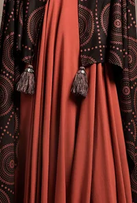 Set of 2: Black Front Open Asymmetrical Printed Shrug with Burnt Brick Sleeveless Asymmetrical Dress image 5