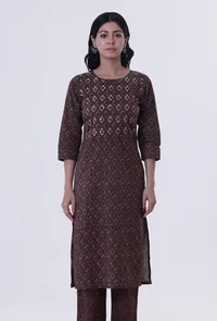 Block Printed Green Color Cotton Kurta image 1