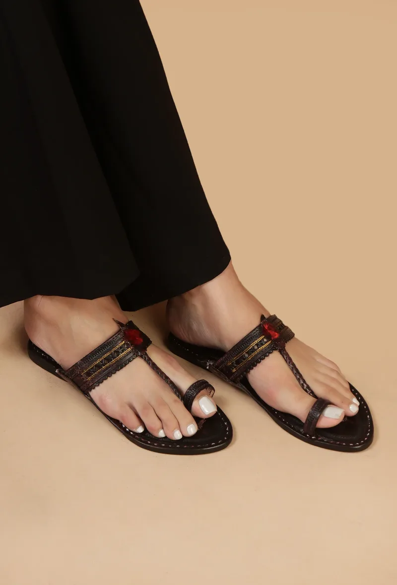 Vanika Tassel Toe-Ring Cruelty-Free Genuine Leather Kolhapur Flats