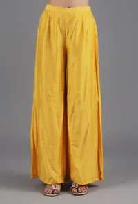Honey Yellow Chanderi Flared Pant image 1