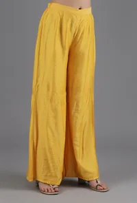 Honey Yellow Chanderi Flared Pant image 2