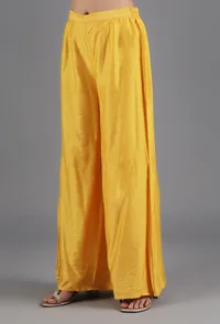 Honey Yellow Chanderi Flared Pant image 3
