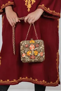 Olive Green velvety box clutch image 2