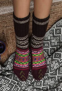 Brown & Multi Hand Knitted Woolen Winter Socks image 1