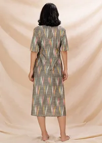 Army Green Wrap Around Cotton Ikkat Dress image 4