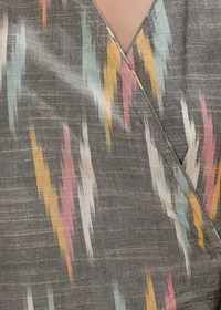 Army Green Wrap Around Cotton Ikkat Dress image 5