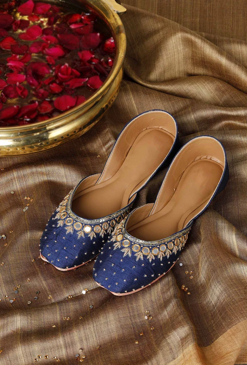Blue Embroidered Silk Juttis
