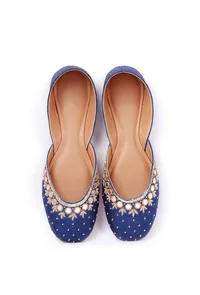 Blue Embroidered Silk Juttis image 2