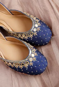 Blue Embroidered Silk Juttis image 3