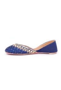 Blue Embroidered Silk Juttis image 5