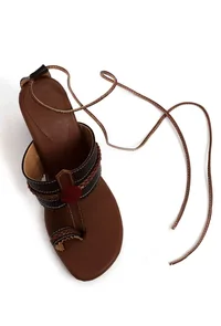 Dark Brown Cruelty Free Leather Heels Sandals image 2