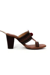 Dark Brown Cruelty Free Leather Heels Sandals image 3