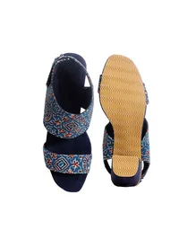 Royal Blue Ajrakh Cotton Strappy Block Heels In Suede image 6