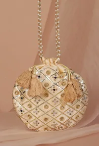 Glimmering Golden Potli Glass Mirror Work image 1