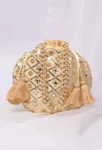 Glimmering Golden Potli Glass Mirror Work image 2