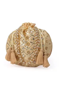 Glimmering Golden Potli Glass Mirror Work image 3