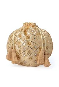 Glimmering Golden Potli Glass Mirror Work image 4