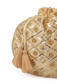 Glimmering Golden Potli Glass Mirror Work image 6