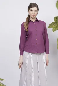 Purple Plain Cotton Shirt image 1