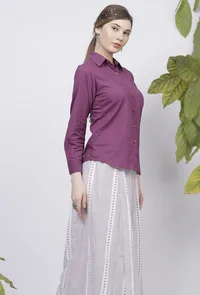 Purple Plain Cotton Shirt image 3