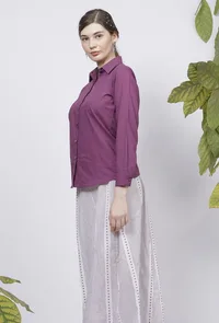 Purple Plain Cotton Shirt image 4