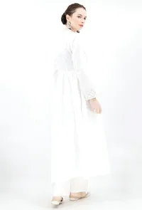 White Anarkali With Olive Green Kantha Embroidery image 4