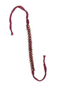 Set Of 2: Eti Maroon Thread & Antique Plated Brass Beaded Anklets image 3