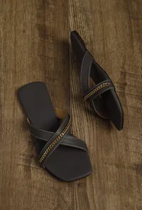 Sepia Grey Criss Cross Cruelty-Free leather Flats image 2