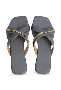 Sepia Grey Criss Cross Cruelty-Free leather Flats image 3