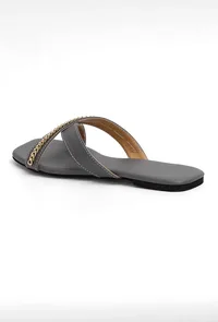 Sepia Grey Criss Cross Cruelty-Free leather Flats image 5