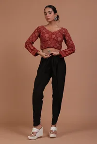 Maroon Cotton Ajrakh Printed Full Sleeve Blouse image 2