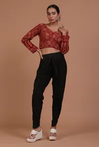 Maroon Cotton Ajrakh Printed Full Sleeve Blouse image 3