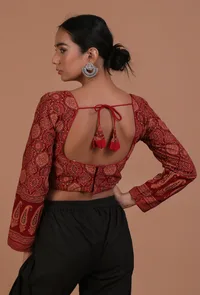 Maroon Cotton Ajrakh Printed Full Sleeve Blouse image 6