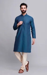 Set of 2: Blue Cotton Kurta and Pajama image 1